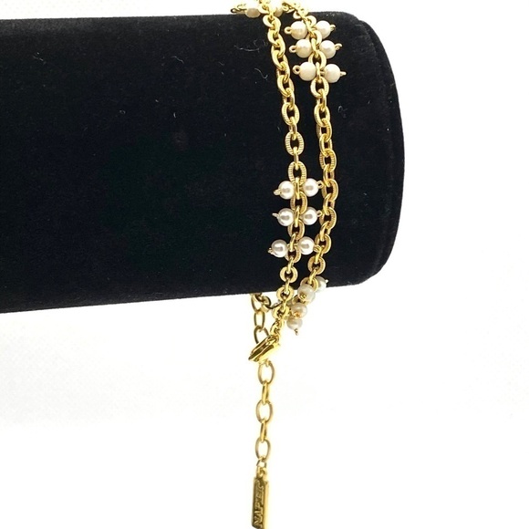 NAPIER Vintage Bracelet Gold Tone Faux Pearls 15” - Picture 2 of 8